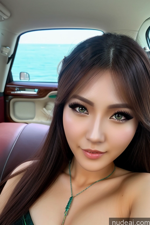 ai nude image of araffe asian woman in a car with a green necklace and green necklace pics of Ning Rong Rong Hawkgirl