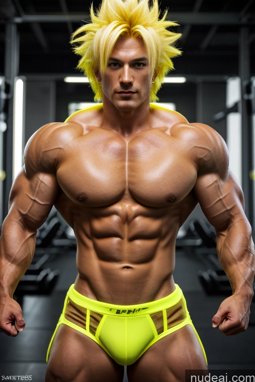 ai nude image of arafed man with yellow hair and no shirt posing in a gym pics of Super Saiyan Science Fiction Style Woman Bodybuilder Busty Asian Front View Japanese Cosplay Battlefield Chinese Korean Malaysian Mongolian Abs Cyborg Neon Lights Clothes: Yellow Neon Lights Clothes: Orange Neon Lights Clothes: Red