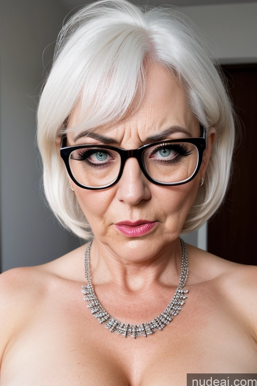 ai nude image of blond mature woman with glasses and a necklace posing for a picture pics of White Hair Big Hips Big Ass Busty 70s Pubic Hair Nude German Milf Pearl Jewelry Thick Ass Grab From Behind Angry Serious Bobcut