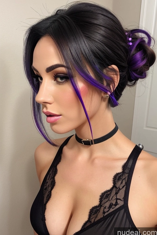 ai nude image of a close up of a woman with purple hair and a black bra pics of Woman Two 18 Black Hair Green Hair Purple Hair Kisses Nude Stockings Sports Bra Panties Shower Short Hair Blue Hair Bangs Ponytail Long Hair