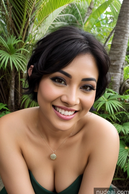 ai nude image of there is a woman that is smiling and posing for a picture pics of Traditional Jungle Fairer Skin Straight Mountains Lake Black Hair Indonesian Woman Indian Pubic Hair Small Tits Hair Bun Polynesian Seductive Sexy Face Happy 50s Sari Painting Short Hair Front View