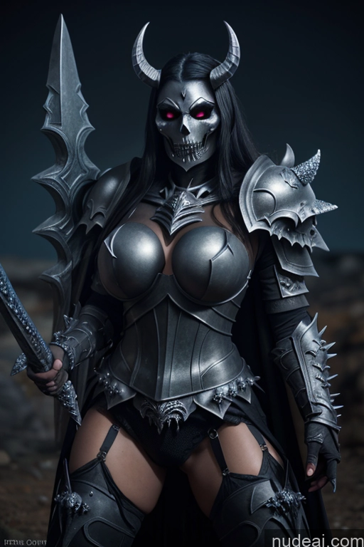 ai nude image of arafed woman in armor with a sword and a demon mask pics of Death Knight Glowing, Skull, Armor, Spikes, Teeth, Monster, Dirty, Tentacles, Pus, Pimples, Crack, Truenurgle Viking Medieval