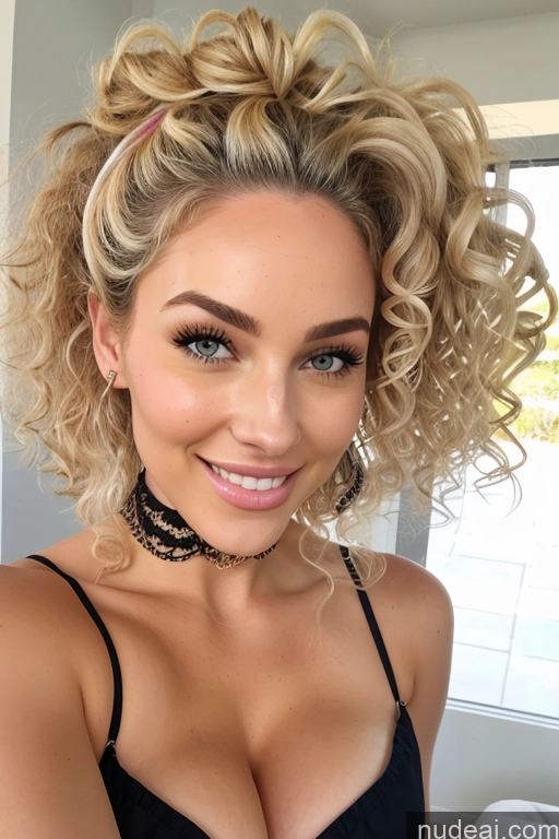 ai nude image of arafed woman with a black bra top and a choker pics of Bimbo Busty Huge Boobs Skinny Short Fairer Skin 30s Happy Blonde Swedish Bedroom Front View Nude Choker High Heels Jewelry Bright Lighting Detailed Spreading Legs Spread Pussy Pubic Hair Curly Hair Messy