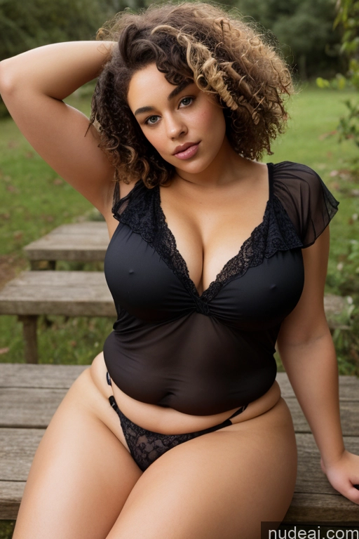 ai nude image of araffe woman in a black lingerie sitting on a bench pics of Dark Fantasy Orgasm British 18 Nude Messy Curly Hair Short Hair Chubby Athlete Spreading Legs