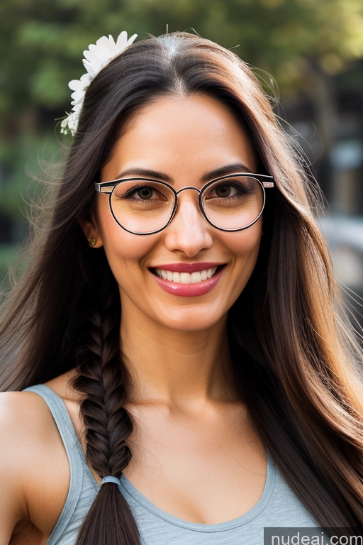 ai nude image of smiling woman with long hair and glasses in a park pics of Woman One Beautiful Tall 20s Happy Black Hair Front View Restaurant Indian Ponytail Glasses Mirror Selfie Skin Detail (beta) Pajamas Tank Top Fairer Skin Long Hair