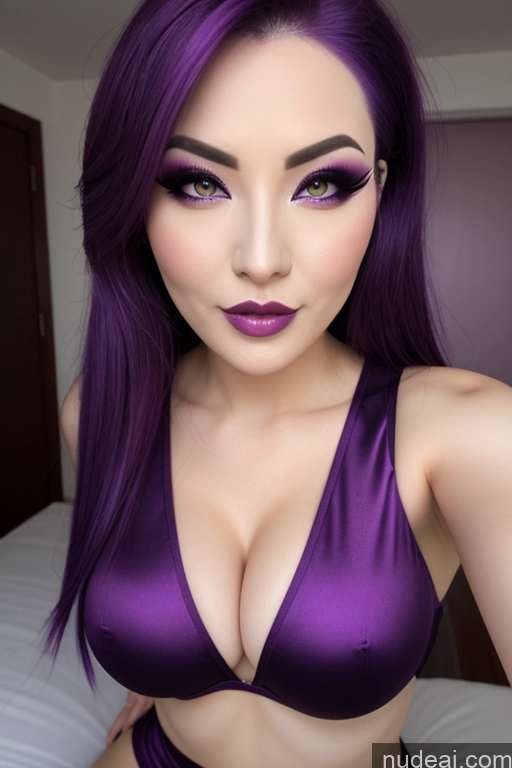 ai nude image of purple hair with a purple top and purple bra pics of Chinese Perfect Boobs Purple Hair Devil