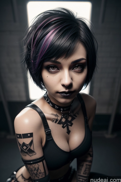 ai nude image of arafed woman with tattoos and piercings posing for a picture pics of Athlete Perfect Boobs Short Hair Egyptian Rainbow Haired Girl Spread Pussy Close-up View Gothic Punk Girl