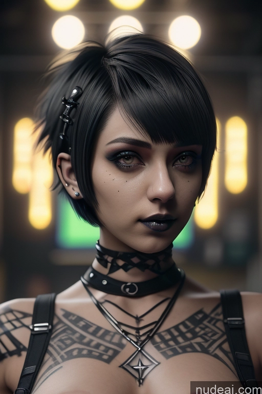 ai nude image of there is a woman with a tattoo on her chest and a choker pics of Athlete Perfect Boobs Short Hair Egyptian Rainbow Haired Girl Spread Pussy Close-up View Gothic Punk Girl Nude