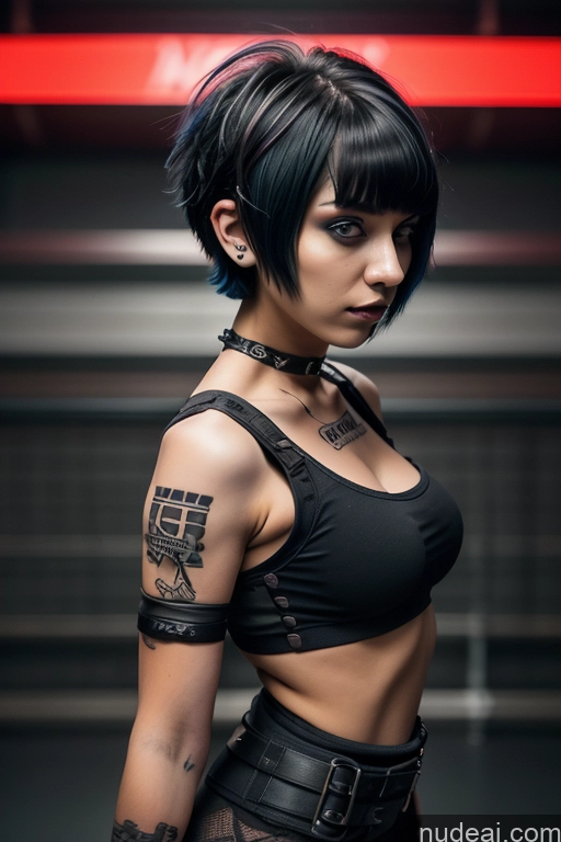 ai nude image of there is a woman with a tattoo on her arm and a black top pics of Athlete Perfect Boobs Short Hair Egyptian Rainbow Haired Girl Close-up View Gothic Punk Girl Nude Shrug Top Straddling