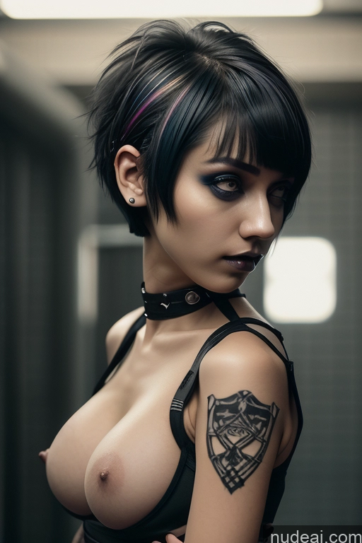 ai nude image of arafed woman with a tattoo on her chest and chest pics of Athlete Perfect Boobs Short Hair Egyptian Rainbow Haired Girl Close-up View Gothic Punk Girl Nude Shrug Top Straddling