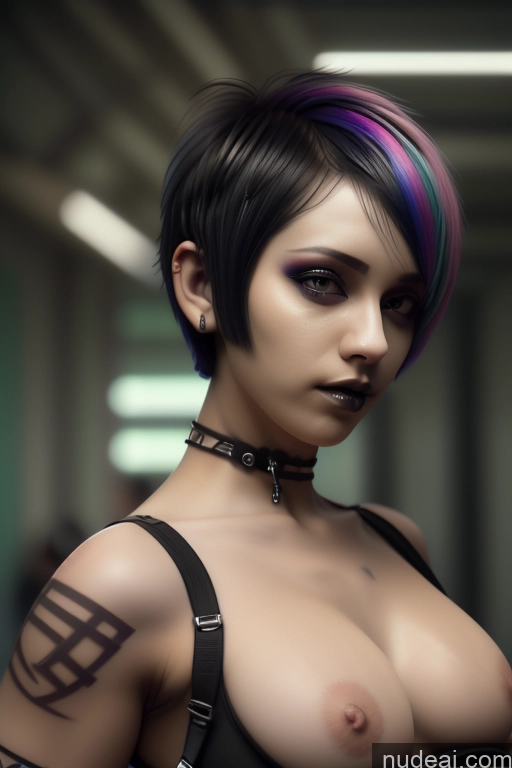 ai nude image of there is a woman with a very big breast posing for a picture pics of Athlete Perfect Boobs Short Hair Egyptian Rainbow Haired Girl Close-up View Gothic Punk Girl Nude Shrug Top Bra Pull Down