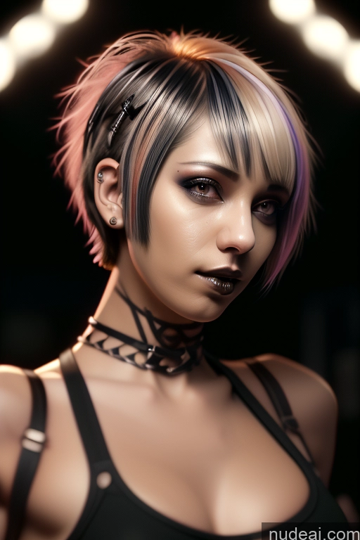 ai nude image of arafed woman with a choke and a choker in a black top pics of Athlete Perfect Boobs Short Hair Egyptian Rainbow Haired Girl Close-up View Gothic Punk Girl Nude Shrug Top Bra Pull Down