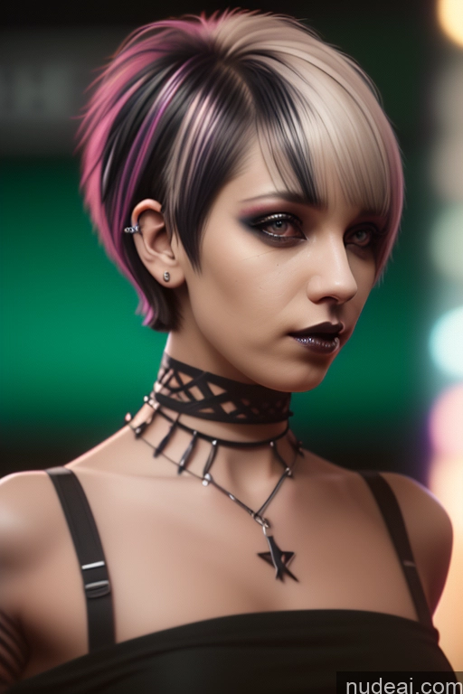 ai nude image of arafed woman with a choke and choker and necklace pics of Athlete Perfect Boobs Short Hair Egyptian Rainbow Haired Girl Close-up View Gothic Punk Girl Nude Bra Pull Down 50s