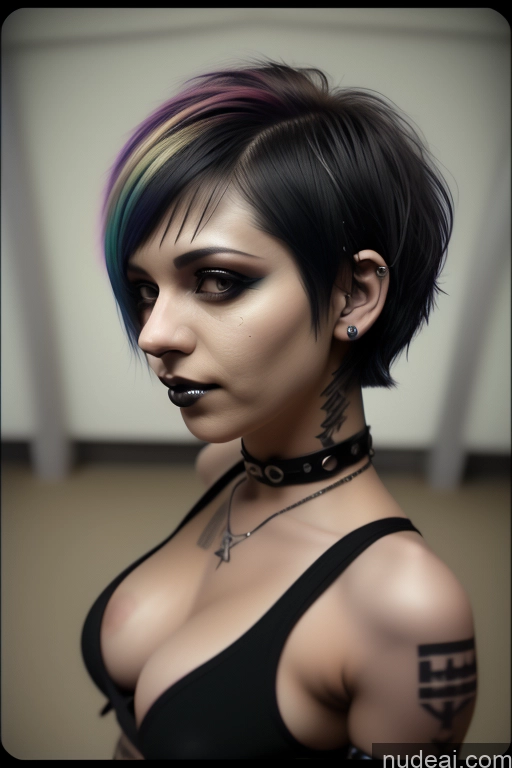 ai nude image of arafed woman with a black top and a colorful hair pics of Athlete Perfect Boobs Short Hair Egyptian Rainbow Haired Girl Close-up View Gothic Punk Girl Nude Bra Pull Down 50s Boots