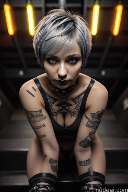 ai nude image of arafed woman with tattoos and piercings sitting on steps pics of Athlete Perfect Boobs Short Hair Egyptian Rainbow Haired Girl Close-up View Gothic Punk Girl Nude 50s Boots Spread Pussy