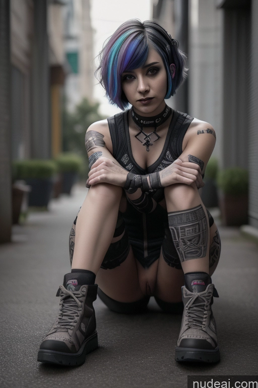 ai nude image of arafed woman with colorful hair and tattoos sitting on the ground pics of Athlete Perfect Boobs Short Hair Egyptian Rainbow Haired Girl Close-up View Gothic Punk Girl Nude 50s Boots Spread Pussy