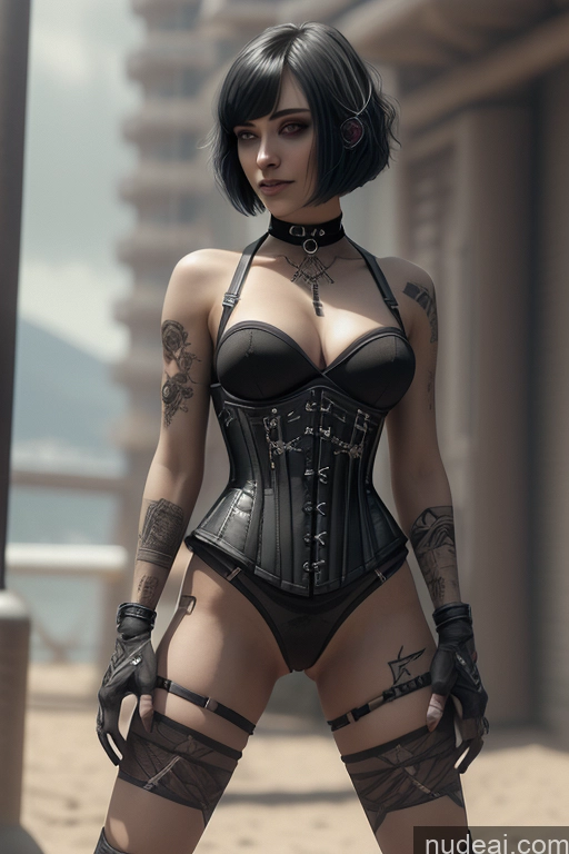 ai nude image of there is a woman in a corset posing for a picture pics of Athlete Short Hair Egyptian Rainbow Haired Girl Close-up View Gothic Punk Girl Nude 50s Spread Pussy Beach Stargazing Perfect Boobs Corset Choker Spread_legs, Pussy, Split_legs