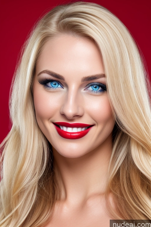 ai nude image of blond woman with blue eyes and red lips posing for a picture pics of Woman One Busty Beautiful Skinny Happy Deep Blue Eyes Lipstick Blonde Russian Snow 18 Bra