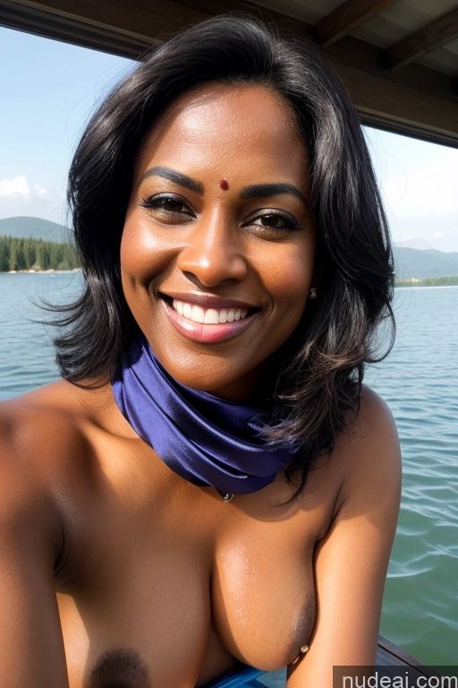 related ai porn images free for Woman One Dark Skin Fairer Skin 40s Happy Seductive Sexy Face Black Hair Straight Indian Lake Bathing Sari Satin Scarf Topless Partially Nude