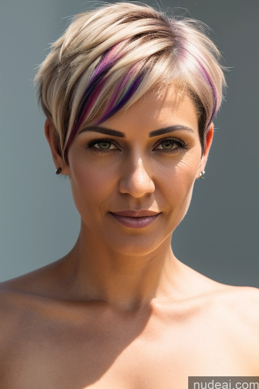 ai nude image of blond woman with short hair with purple and black streaks on her face pics of Athlete Short Hair Egyptian Rainbow Haired Girl Close-up View Nude 50s Perfect Boobs