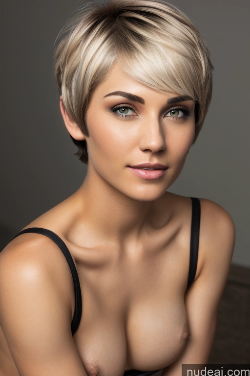 ai nude image of blond woman with short hair posing for a picture in a black dress pics of Athlete Short Hair Egyptian Rainbow Haired Girl Close-up View Nude Perfect Boobs Warrior Princesses