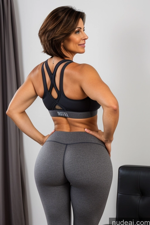 ai nude image of arafed woman in a black sports bra top and grey leggings pics of Milf One Big Ass 40s Brunette Spanish Bobcut Busty Sports Bra Back View Thick Big Hips Yoga Pants Yoga