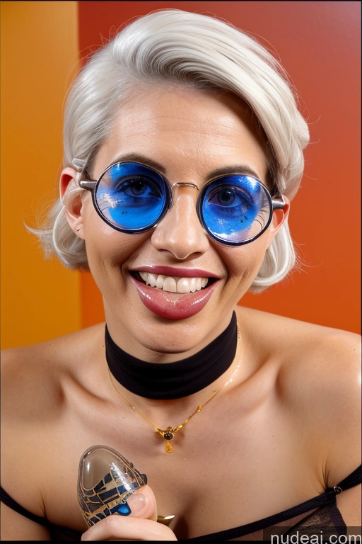 ai nude image of blond woman with blue glasses and a gold necklace holding a small object pics of Milf One Small Tits Skinny Glasses Short Hair Fairer Skin Womb Tattoos 逼真私密纹身 80s Sexy Face Happy White Hair Messy British 3d Club Front View Licking My Dick Piercing Tongue Nude High Heels Beer Wine Gold Jewelry Detailed