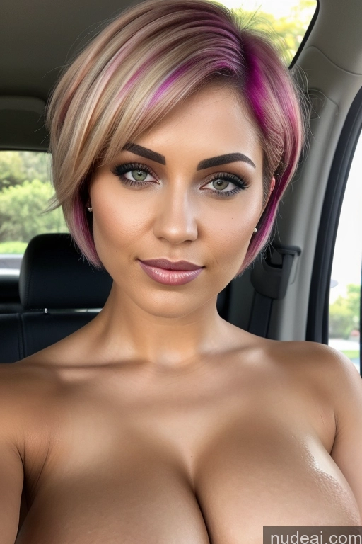 ai nude image of a close up of a woman with a pink hair and a car pics of Egyptian Close-up View Rainbow Haired Girl Car Short Hair Busty Perfect Boobs Slicked Nude Latex Sorority