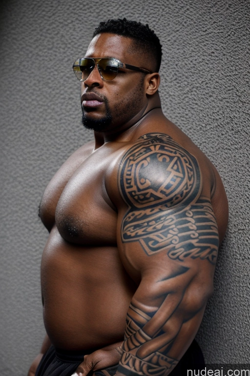 ai nude image of arafed man with a tattoo on his arm and a tattoo on his arm pics of Tattoos Muscular Big Ass Abs Fat Thick Sunglasses 30s Sexy Face Front View Nude Beer Bright Lighting Simple Dark Lighting Police Two Bodybuilder Tall Dark Skin Angry African Prison Cumshot