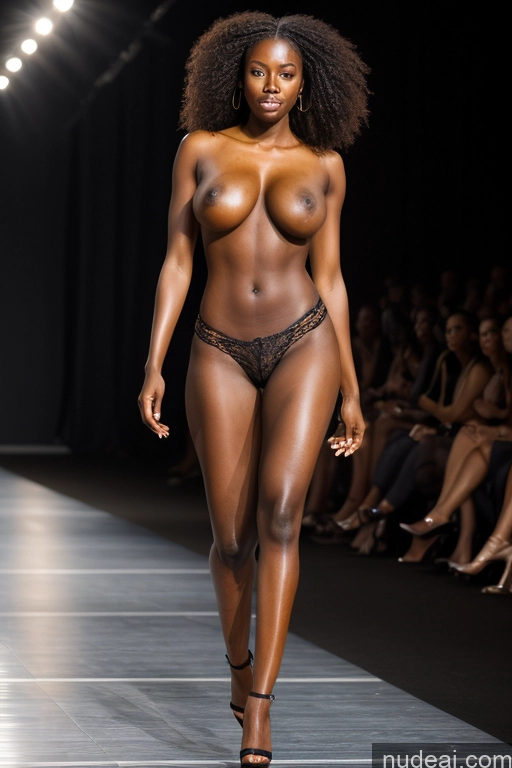 ai nude image of arafed woman in a black lingerie walking down a runway pics of Woman One Busty Big Ass Pubic Hair Big Hips Long Legs 40s Seductive Black Hair Braided African Detailed Thick