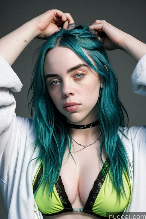 ai nude image of arafed woman with blue hair and green hair posing for a picture pics of Billie Eilish 18 Perfect Boobs Thick Microkini