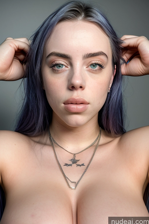 ai nude image of arafed woman with blue hair and a necklace with birds on it pics of Model Busty Beautiful Big Ass Thick Billie Eilish 18 3d Underwear Topless Detailed Close-up View Bodypaint