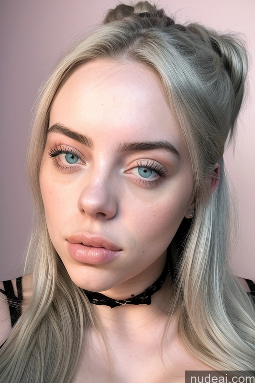 ai nude image of blond woman with blue eyes and a black choker posing for a picture pics of Model Busty Beautiful Big Ass Thick Billie Eilish 18 3d Underwear Topless Detailed Close-up View Bodypaint