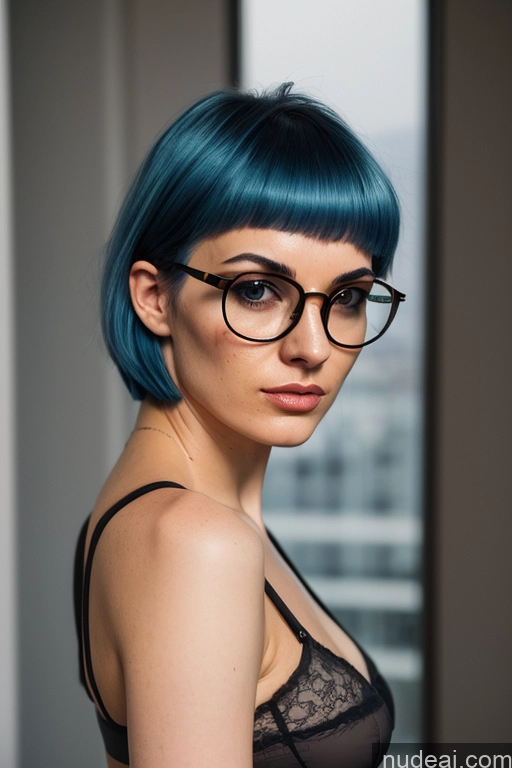 related ai porn images free for Nude Blue Hair Bobcut Small Tits Big Ass 20s Alternative Woman Glasses Serious Seductive Back View Mirror Selfie