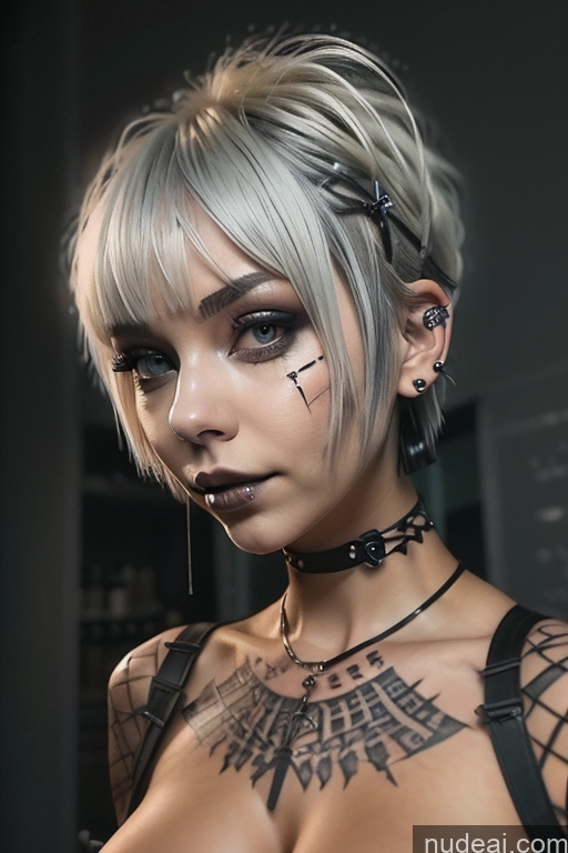 related ai porn images free for Bimbo Close-up View Nude Perfect Boobs Short Hair Gothic Punk Girl Green Hair