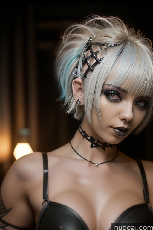 ai nude image of blond woman with blue hair and piercings posing for a picture pics of Bimbo Close-up View Nude Perfect Boobs Short Hair Gothic Punk Girl Bra Pull Down Rainbow Haired Girl