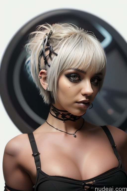 ai nude image of blond woman with a black choke and a black bra top pics of Bimbo Close-up View Nude Perfect Boobs Short Hair Gothic Punk Girl Bra Pull Down Rainbow Haired Girl