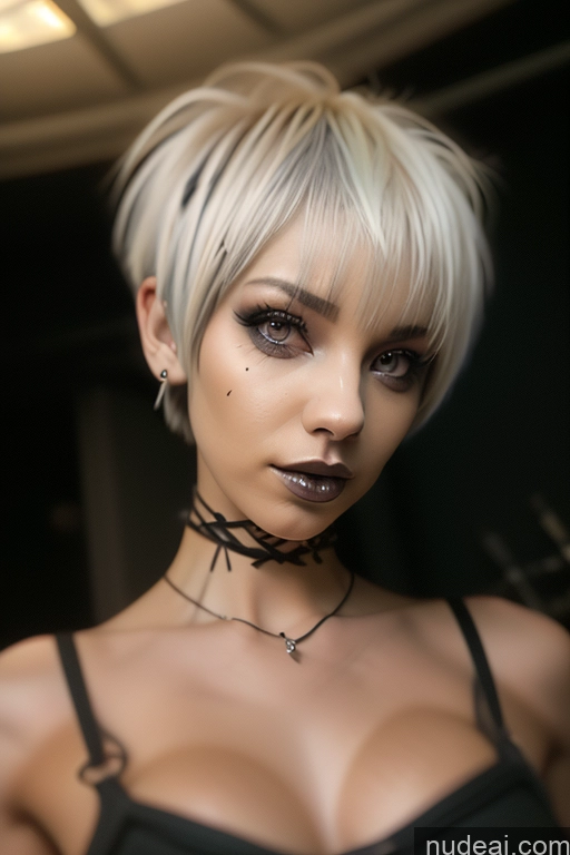 ai nude image of blond woman with short hair and piercings posing for a picture pics of Bimbo Close-up View Nude Perfect Boobs Short Hair Gothic Punk Girl Bra Pull Down Rainbow Haired Girl