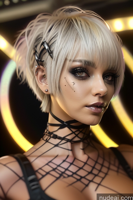 ai nude image of blond woman with black and white makeup and a choker pics of Bimbo Close-up View Nude Perfect Boobs Short Hair Gothic Punk Girl Bra Pull Down Rainbow Haired Girl