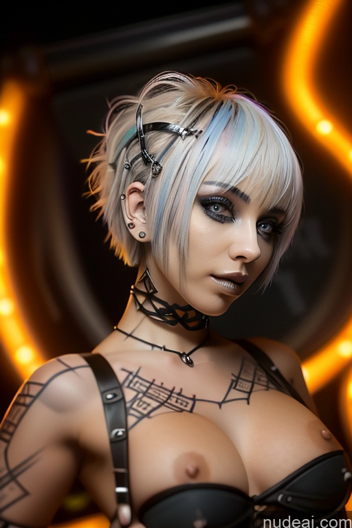 related ai porn images free for Bimbo Close-up View Nude Perfect Boobs Short Hair Gothic Punk Girl Bra Pull Down Rainbow Haired Girl