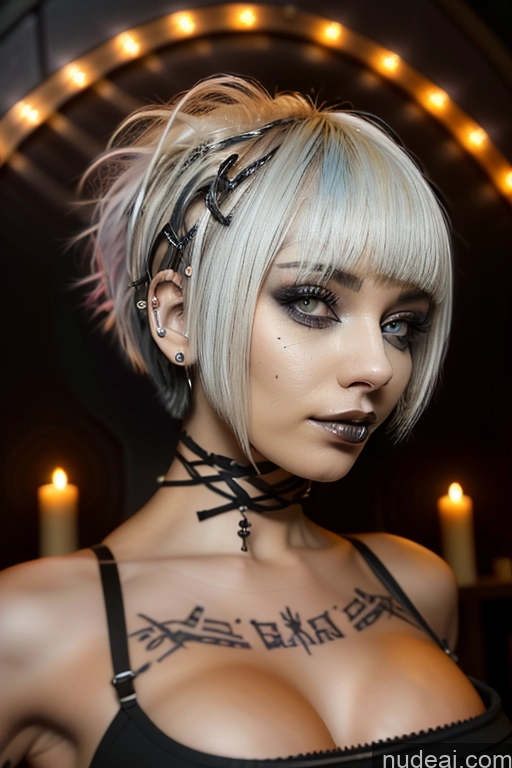 ai nude image of blond woman with tattoos and piercings posing for a picture pics of Bimbo Close-up View Nude Perfect Boobs Short Hair Gothic Punk Girl Bra Pull Down Rainbow Haired Girl