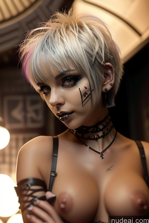 related ai porn images free for Bimbo Close-up View Nude Perfect Boobs Short Hair Gothic Punk Girl Bra Pull Down Rainbow Haired Girl