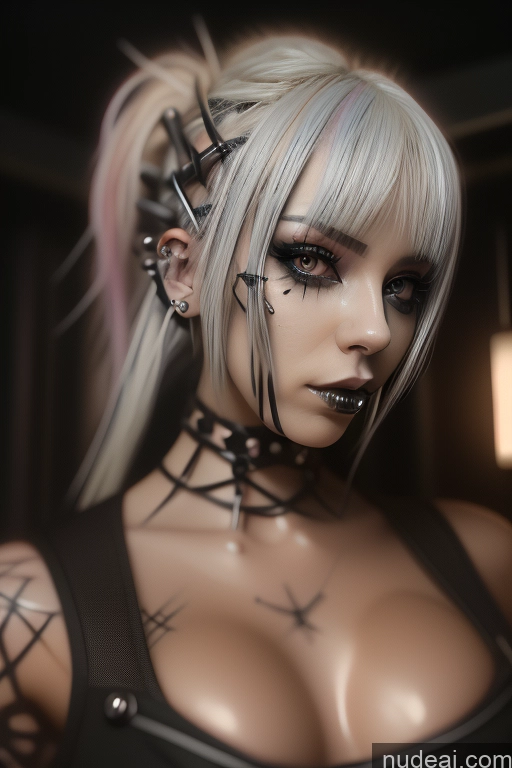 ai nude image of a close up of a woman with a very big breast and piercings pics of Bimbo Close-up View Rainbow Haired Girl Rockstar Hair Perfect Boobs Gothic Punk Girl Bra Pull Down