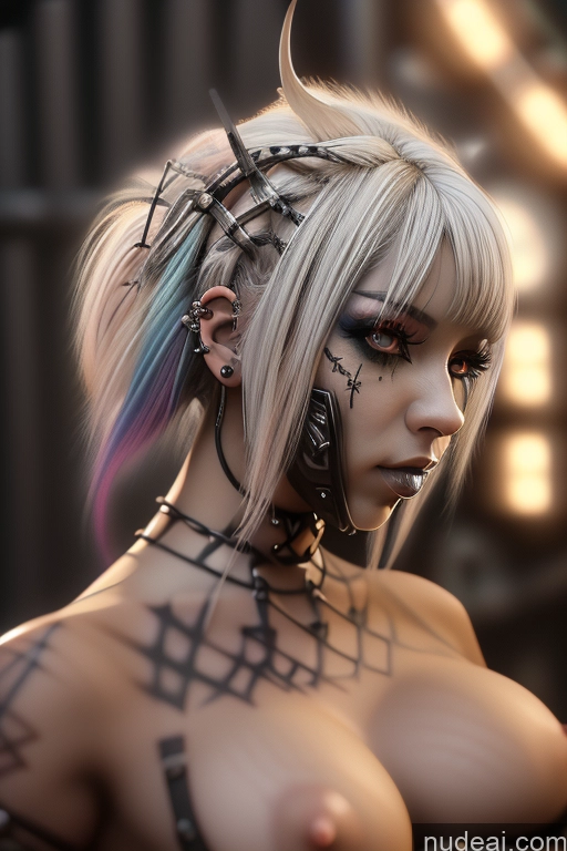 ai nude image of there is a woman with a tattoo on her chest and a headband pics of Bimbo Close-up View Rainbow Haired Girl Perfect Boobs Gothic Punk Girl Bra Pull Down Braided Cute Monster