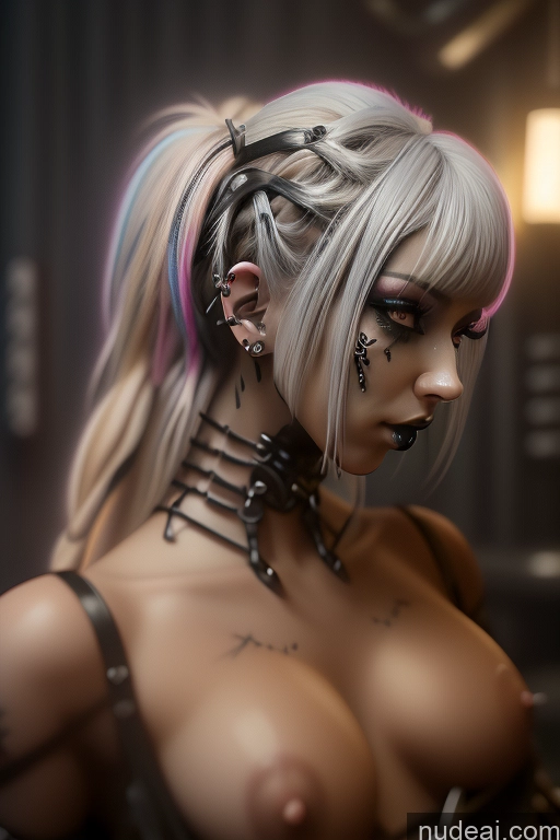 ai nude image of a close up of a woman with a very big breast and piercings pics of Bimbo Close-up View Rainbow Haired Girl Perfect Boobs Gothic Punk Girl Bra Pull Down Braided Dream Mecha Girl