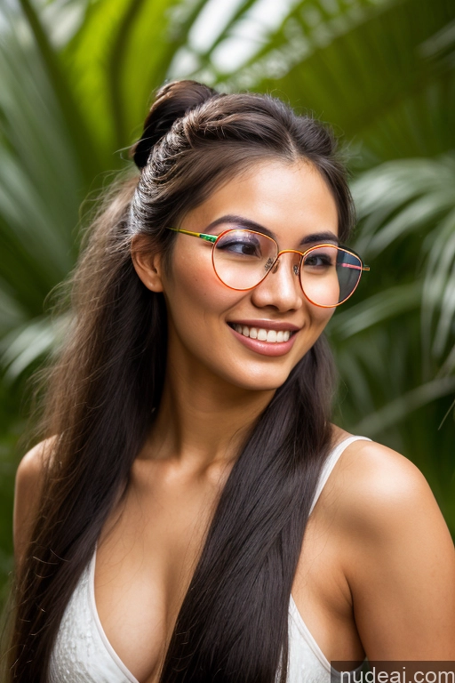 ai nude image of arafed woman with glasses and a white tank top smiling pics of One Perfect Boobs Beautiful Glasses Short Long Hair 18 Nude Sleeping Close-up View Jungle 3d Vietnamese Black Hair Happy Hair Bun Bright Lighting Simple