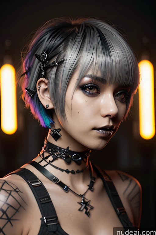 ai nude image of arafed woman with a black top and a silver hair pics of Sorority Nude Close-up View Rainbow Haired Girl Braided Perfect Boobs Short Hair Gothic Punk Girl Raiden Mei