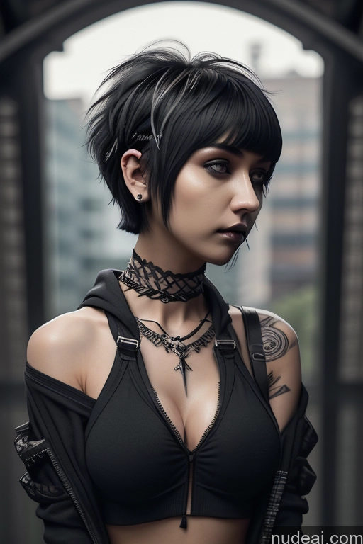 ai nude image of arafed woman with a black top and a black jacket pics of Nude Close-up View Rainbow Haired Girl Braided Perfect Boobs Short Hair Gothic Punk Girl Milf Cropped Hoodie Underboob