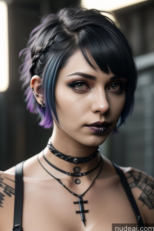 ai nude image of arafed woman with a cross tattoo on her chest and a choke pics of Nude Close-up View Rainbow Haired Girl Braided Perfect Boobs Short Hair Gothic Punk Girl Milf Inversemouthfuck