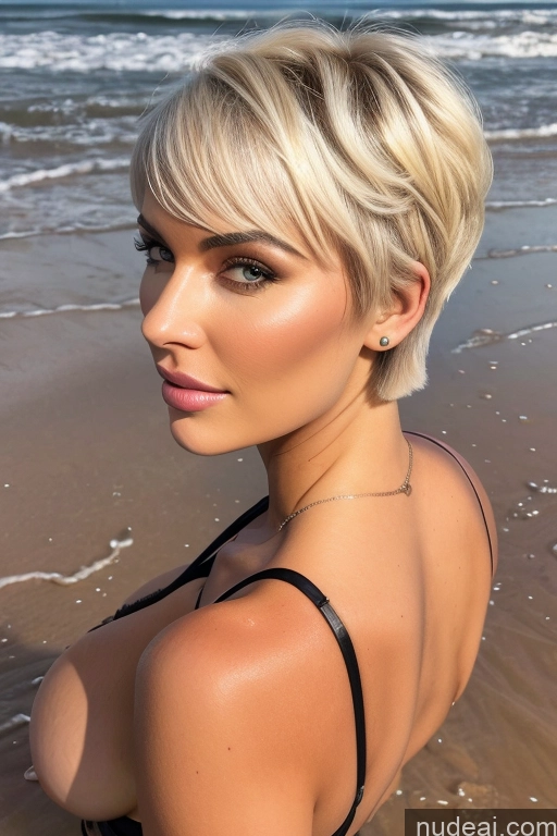 ai nude image of blond woman with short hair standing on beach with ocean in background pics of Bimbo Nude Close-up View Rainbow Haired Girl Braided Perfect Boobs Short Hair Big Ass Brazilian Squatting Beach